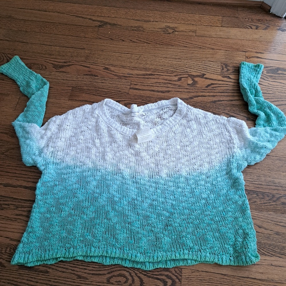 Victorias Secret Ombre Knit Sweater Teal White Dip Dye Cotton Blend Medium NWT